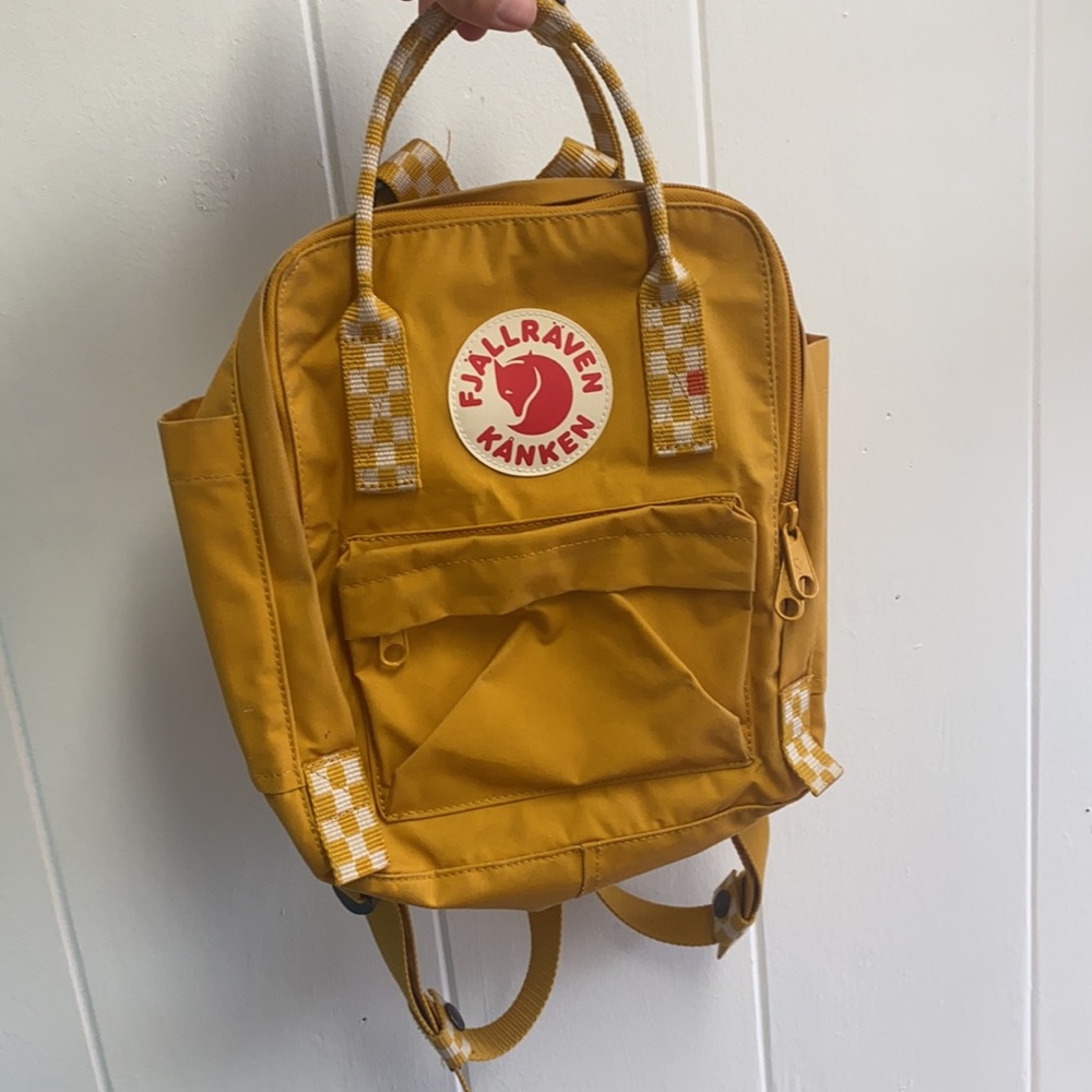 COPY - Mini yellow checkered Fjallraven Kanken backpack